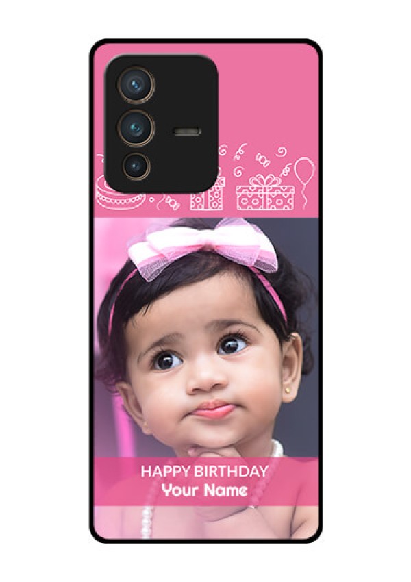 Vivo V23 Pro 5G Photo Printing on Glass Case - with Birthday Line Art Design