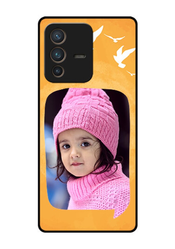 Vivo V23 Pro 5G Personalized Glass Phone Case - Water Color Design with Bird Icons
