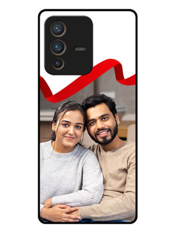 Custom Vivo V23 Pro 5G Photo Printing on Glass Case - Red Ribbon Frame Design
