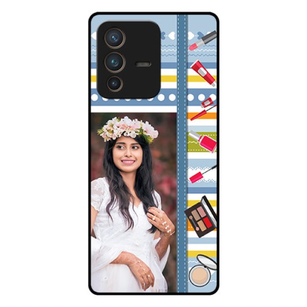 Vivo V23 Pro 5G Personalized Glass Phone Case - Makeup Icons Design