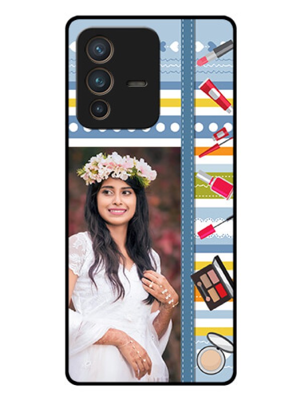 Custom Vivo V23 Pro 5G Personalized Glass Phone Case - Makeup Icons Design