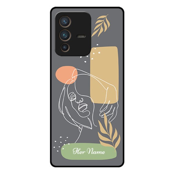 Vivo V23 Pro 5G Custom Glass Phone Case - Gazing Woman line art Design