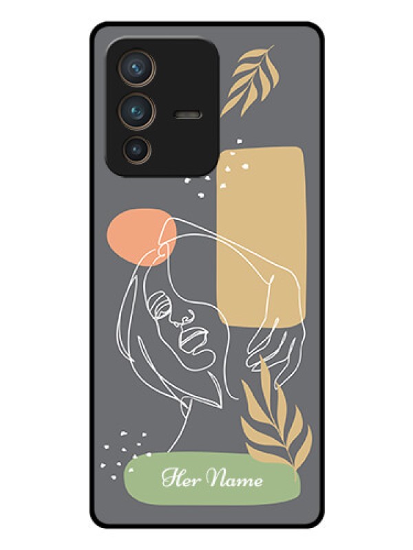 Custom Vivo V23 Pro 5G Custom Glass Phone Case - Gazing Woman line art Design