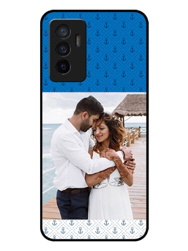 Custom Vivo V23e 5G Photo Printing on Glass Case - Blue Anchors Design