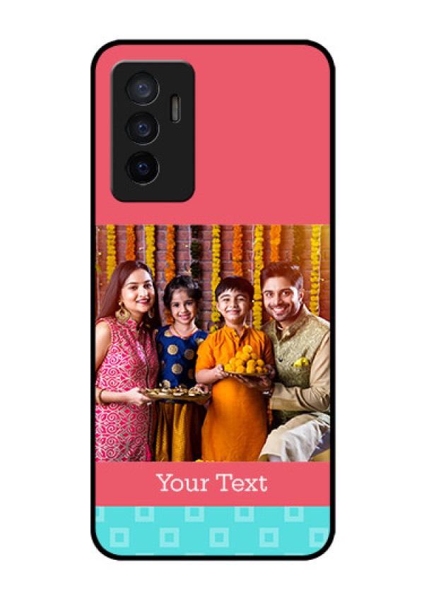 Vivo V23e 5G Personalized Glass Phone Case - Peach & Blue Color Design