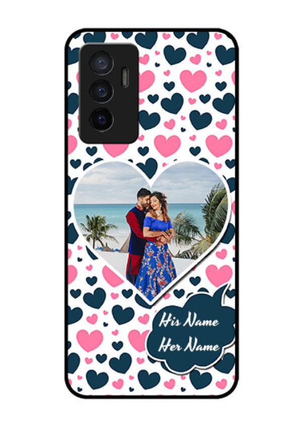 Vivo V23e 5G Custom Glass Phone Case - Pink & Blue Heart Design