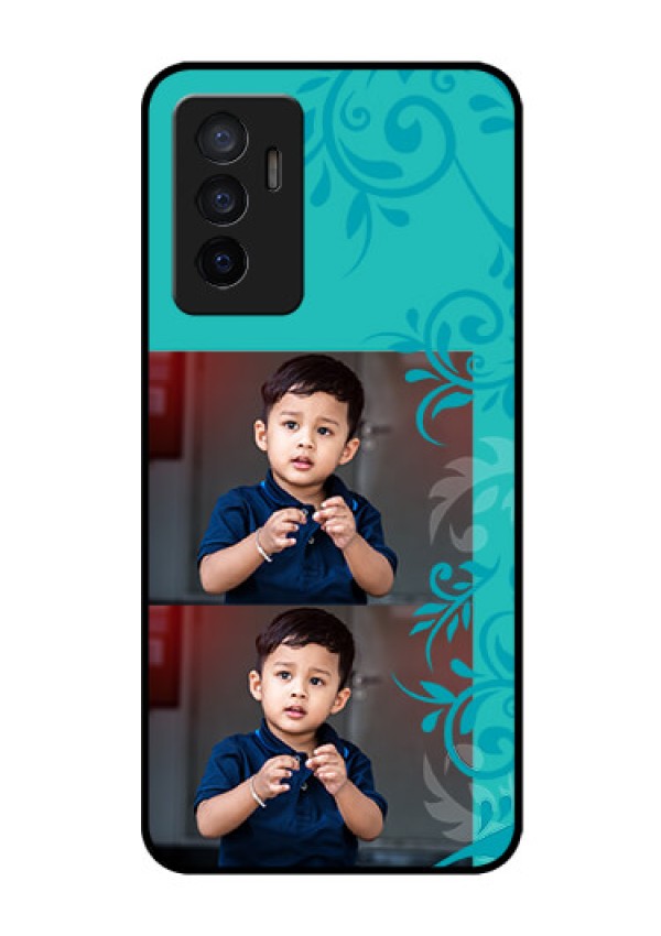 Vivo V23e 5G Personalized Glass Phone Case - with Photo and Green Floral Design