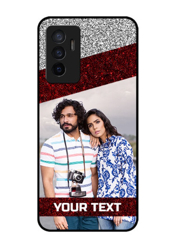 Vivo V23e 5G Personalized Glass Phone Case - Image Holder with Glitter Strip Design