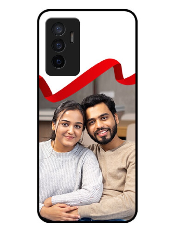 Custom Vivo V23e 5G Photo Printing on Glass Case - Red Ribbon Frame Design
