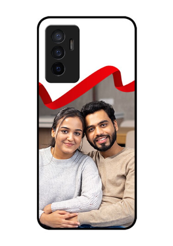 Vivo V23e 5G Photo Printing on Glass Case - Red Ribbon Frame Design
