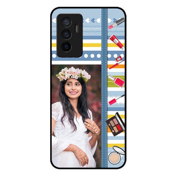 Vivo V23e 5G Personalized Glass Phone Case - Makeup Icons Design