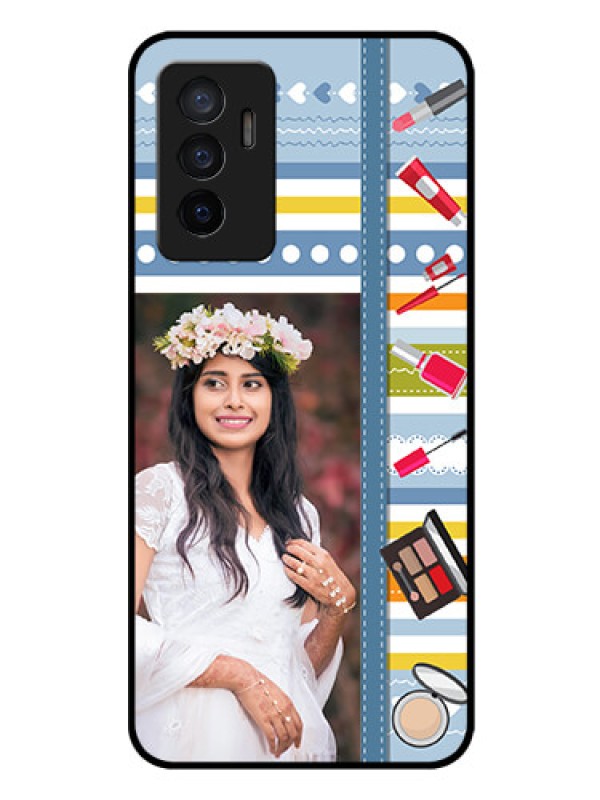 Custom Vivo V23e 5G Personalized Glass Phone Case - Makeup Icons Design