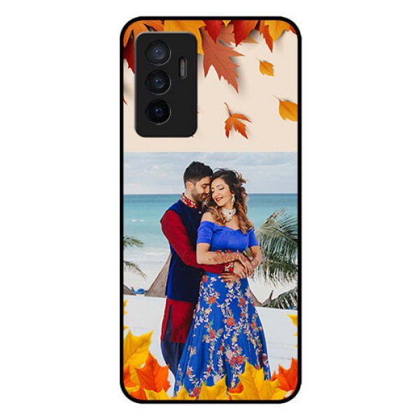 Vivo V23e 5G Photo Printing on Glass Case - Autumn Maple Leaves Design