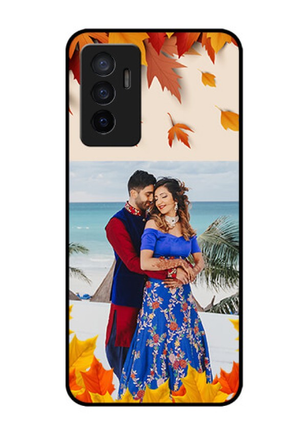 Vivo V23e 5G Photo Printing on Glass Case - Autumn Maple Leaves Design