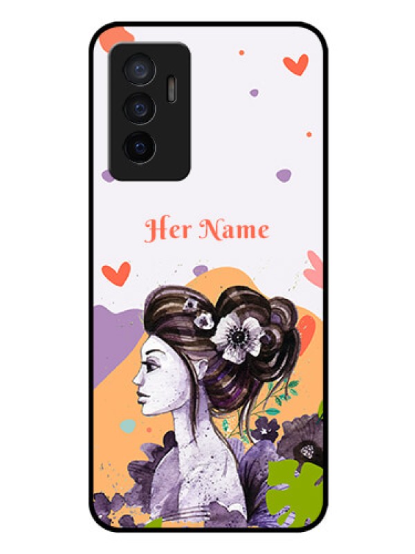 Custom Vivo V23E 5G Personalized Glass Phone Case - Woman And Nature Design