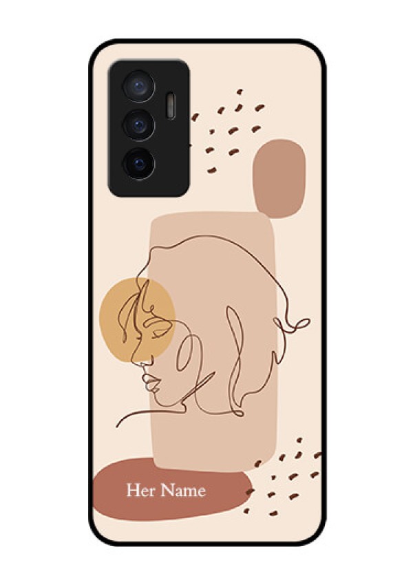 Vivo V23E 5G Photo Printing on Glass Case - Calm Woman line art Design