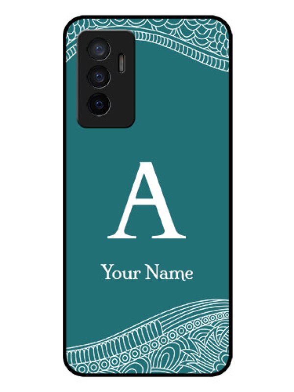 Custom Vivo V23E 5G Personalized Glass Phone Case - line art pattern with custom name Design