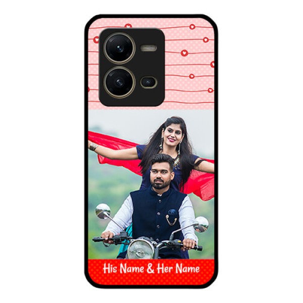 Vivo V25 5G Personalized Glass Phone Case - Red Pattern Case Design