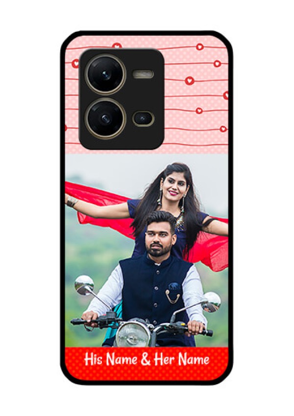 Vivo V25 5G Personalized Glass Phone Case - Red Pattern Case Design