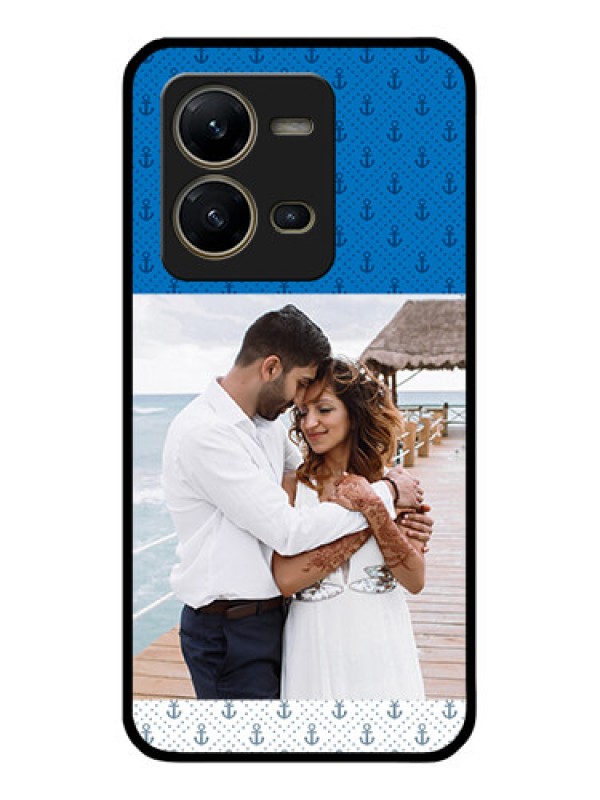 Custom Vivo V25 5G Photo Printing on Glass Case - Blue Anchors Design