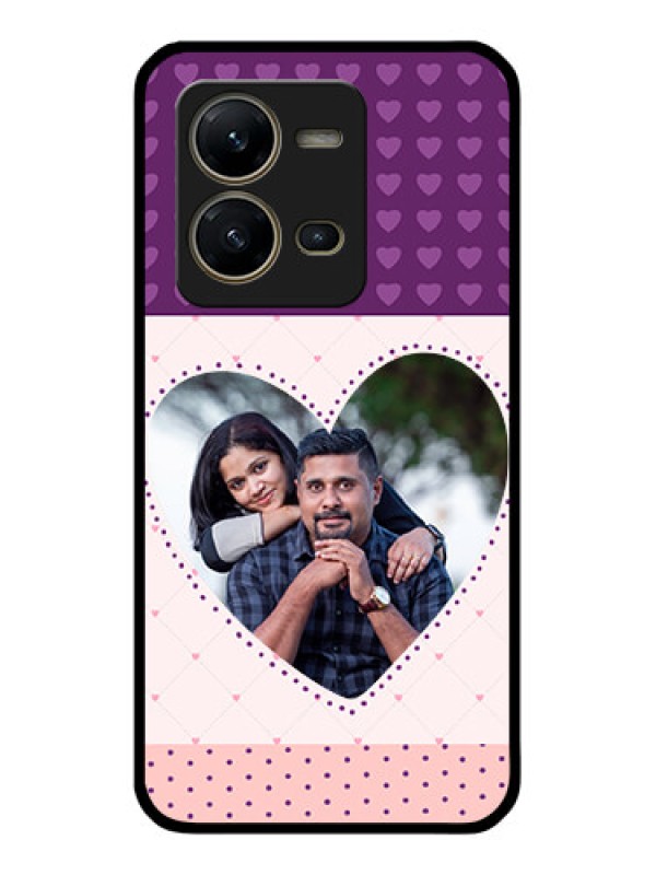 Custom Vivo V25 5G Custom Glass Phone Case - Violet Love Dots Design