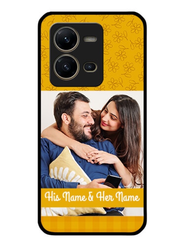 Custom Vivo V25 5G Custom Glass Mobile Case - Yellow Floral Design