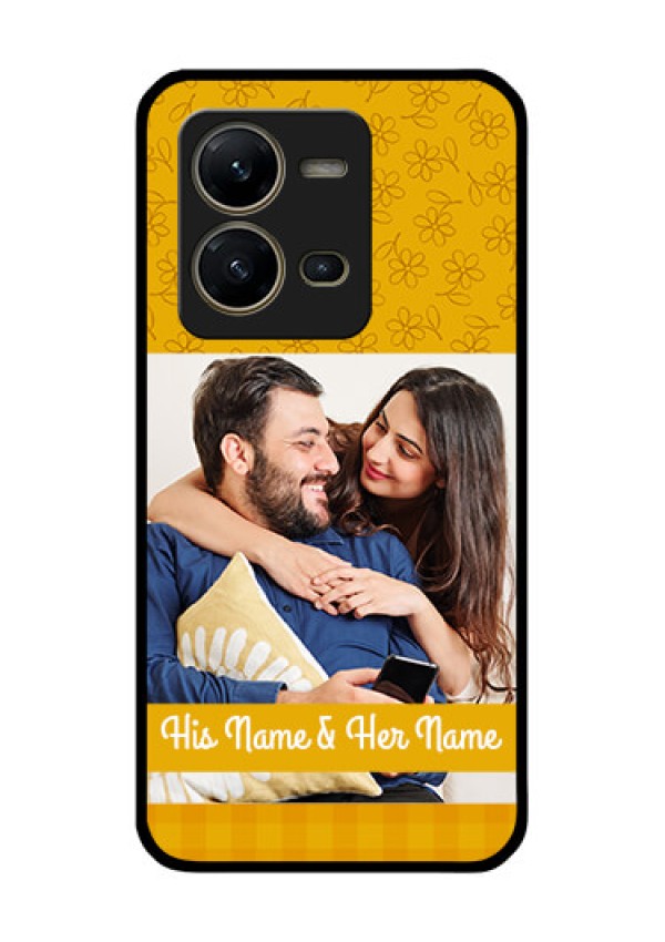 Vivo V25 5G Custom Glass Mobile Case - Yellow Floral Design