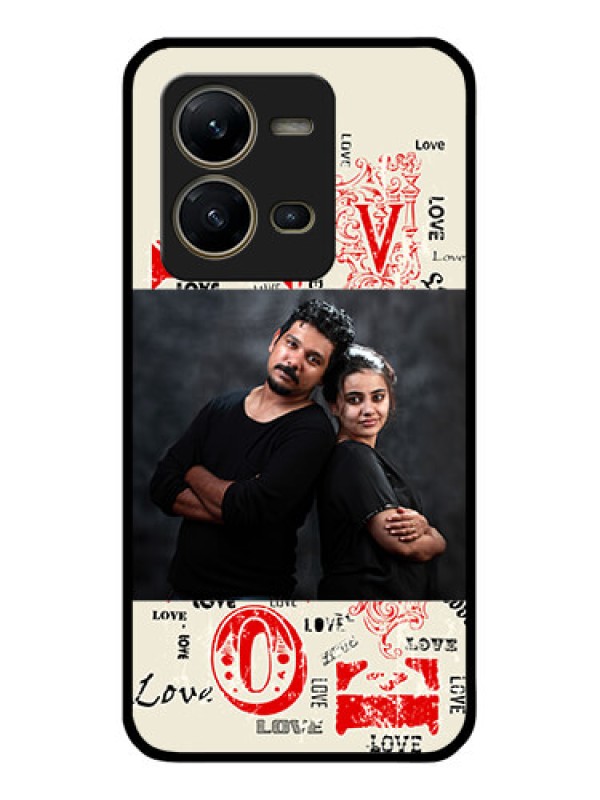 Custom Vivo V25 5G Photo Printing on Glass Case - Trendy Love Design Case