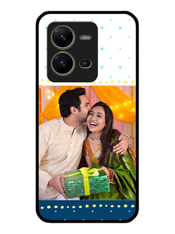 Custom Vivo V25 5G Personalized Glass Phone Case - White and Blue Abstract Design