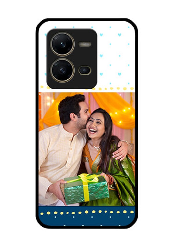 Vivo V25 5G Personalized Glass Phone Case - White and Blue Abstract Design