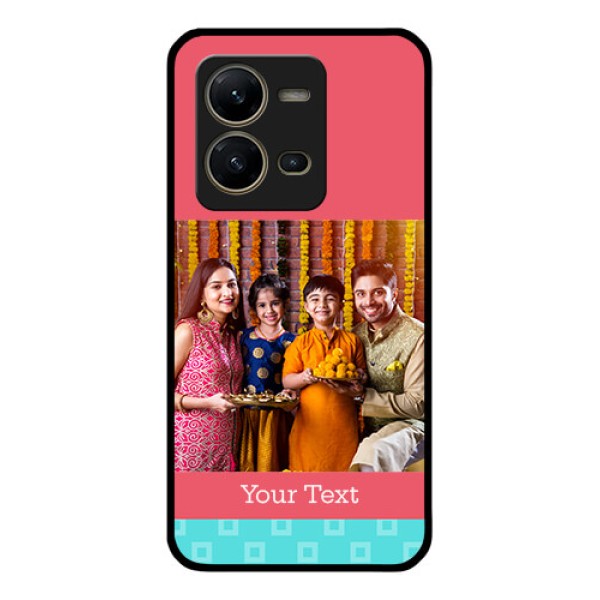 Vivo V25 5G Personalized Glass Phone Case - Peach & Blue Color Design