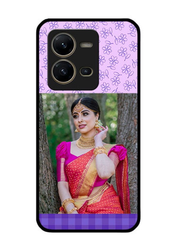 Vivo V25 5G Custom Glass Phone Case - Purple Floral Design