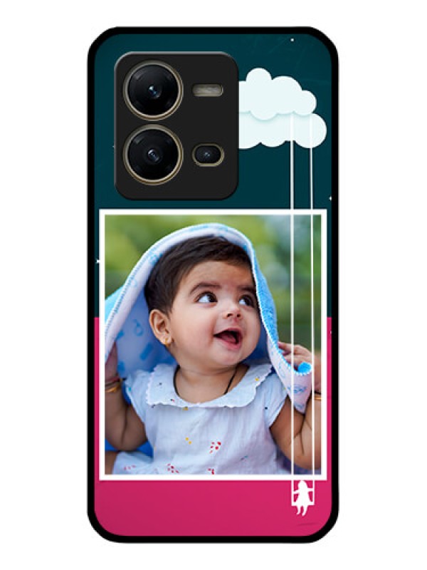 Custom Vivo V25 5G Custom Glass Phone Case - Cute Girl with Cloud Design