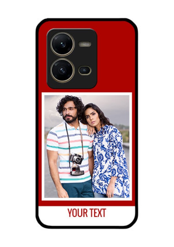 Vivo V25 5G Personalized Glass Phone Case - Simple Red Color Design