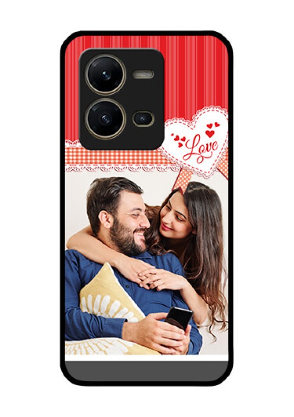 Vivo V25 5G Custom Glass Mobile Case - Red Love Pattern Design