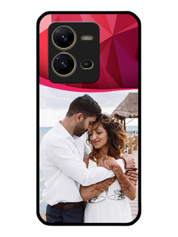 Custom Vivo V25 5G Custom Glass Mobile Case - Red Abstract Design