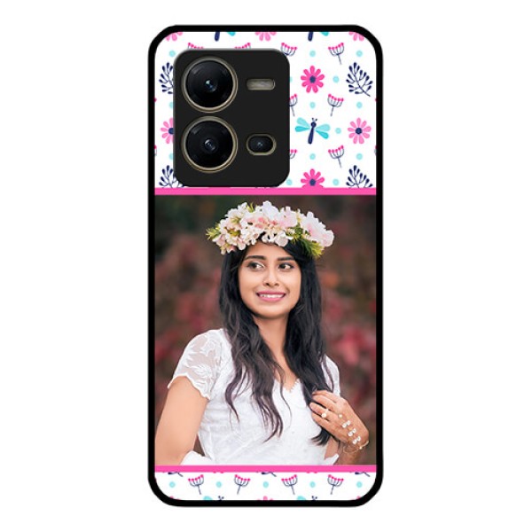 Vivo V25 5G Photo Printing on Glass Case - Colorful Flower Design Vivo V25 5G Photo Printing on Glass Case - Colorful Flower Design