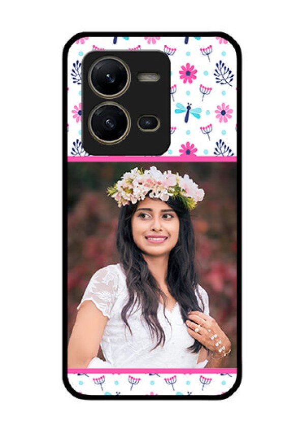 Vivo V25 5G Photo Printing on Glass Case - Colorful Flower Design