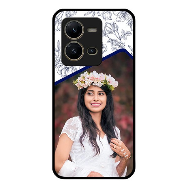 Vivo V25 5G Personalized Glass Phone Case - Premium Floral Design