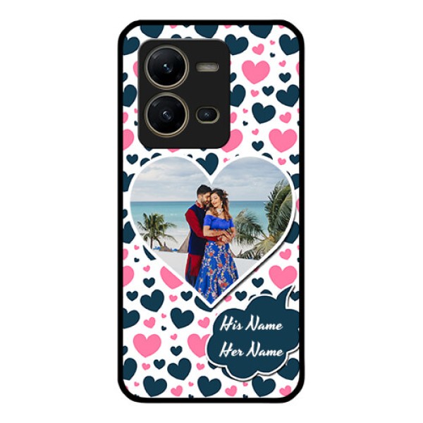 Vivo V25 5G Custom Glass Phone Case - Pink & Blue Heart Design