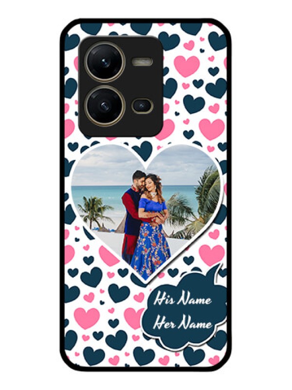 Custom Vivo V25 5G Custom Glass Phone Case - Pink & Blue Heart Design