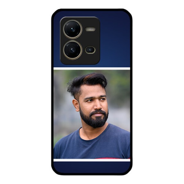 Vivo V25 5G Personalized Glass Phone Case - Simple Royal Blue Design