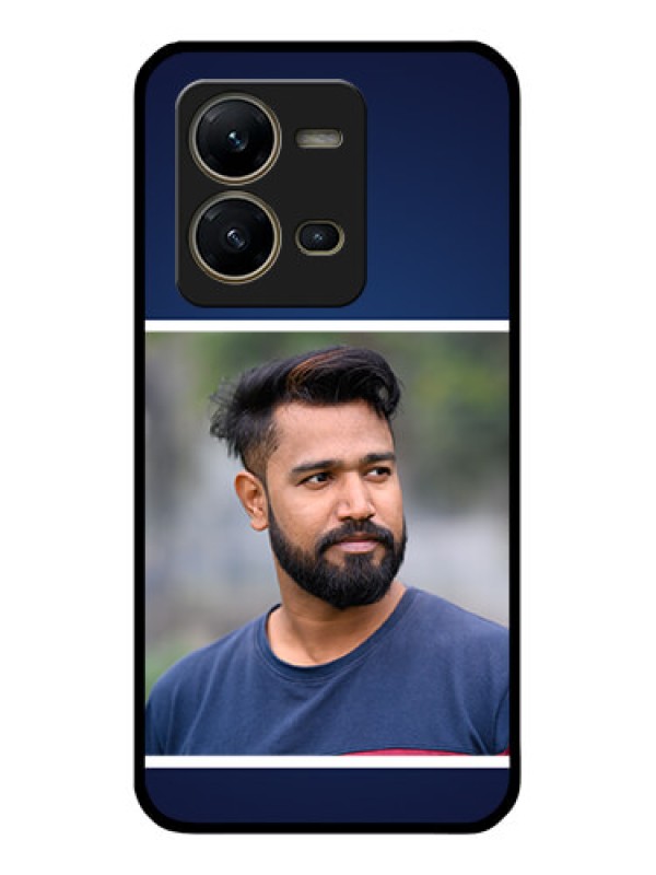 Custom Vivo V25 5G Personalized Glass Phone Case - Simple Royal Blue Design