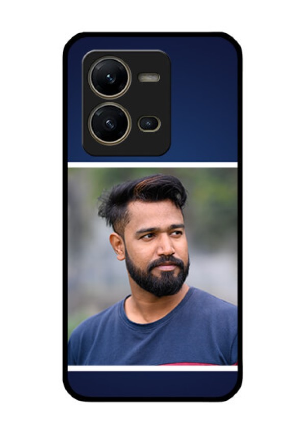 Vivo V25 5G Personalized Glass Phone Case - Simple Royal Blue Design