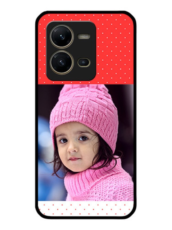Custom Vivo V25 5G Photo Printing on Glass Case - Red Pattern Design