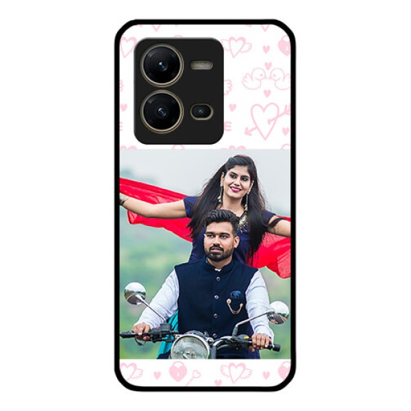 Vivo V25 5G Custom Glass Mobile Case - Pink Flying Heart Design
