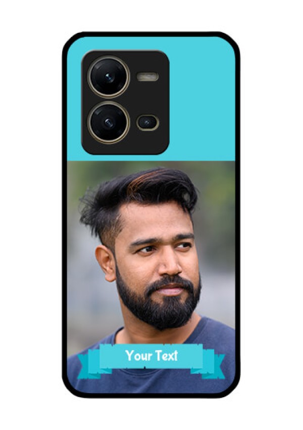 Vivo V25 5G Personalized Glass Phone Case - Simple Blue Color Design