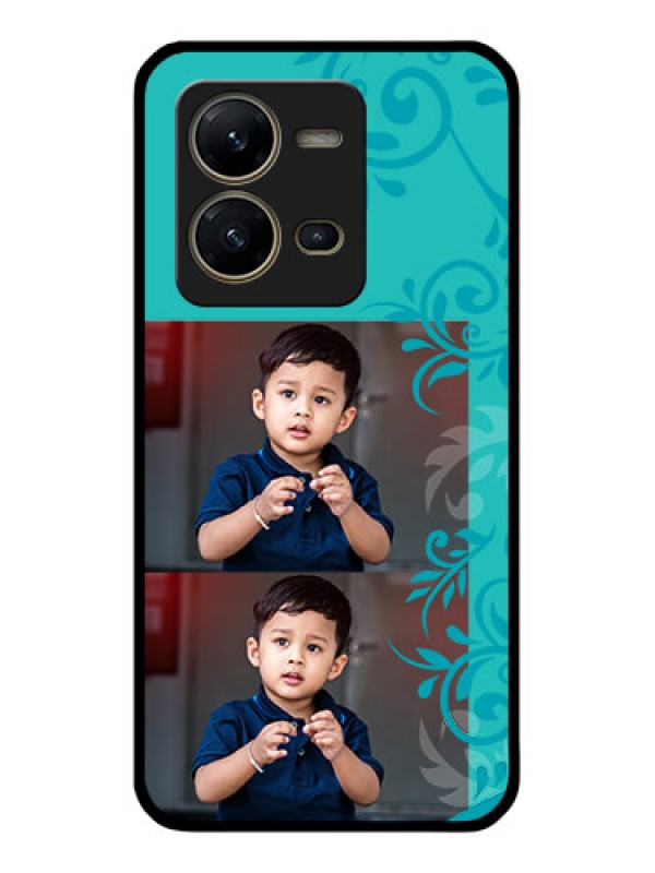 Custom Vivo V25 5G Personalized Glass Phone Case - with Photo and Green Floral Design
