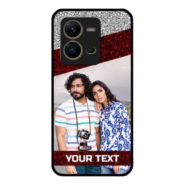 Vivo V25 5G Personalized Glass Phone Case - Image Holder with Glitter Strip Design Vivo V25 5G Personalized Glass Phone Case - Image Holder with Glitter Strip Design
