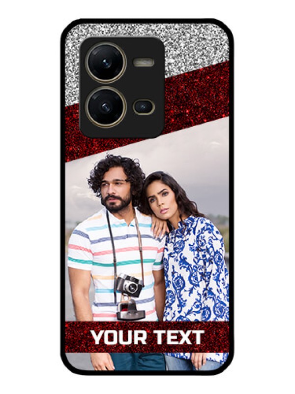 Custom Vivo V25 5G Personalized Glass Phone Case - Image Holder with Glitter Strip Design